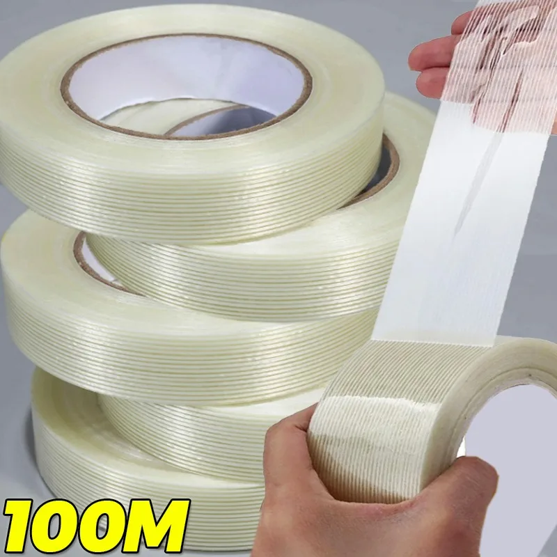 

20/100M Transparent Grid Fiber Tape Strong Single Side Mesh Glass Fiber Tapes Wear-resistant Strapping Packaging Fiberglass Tape