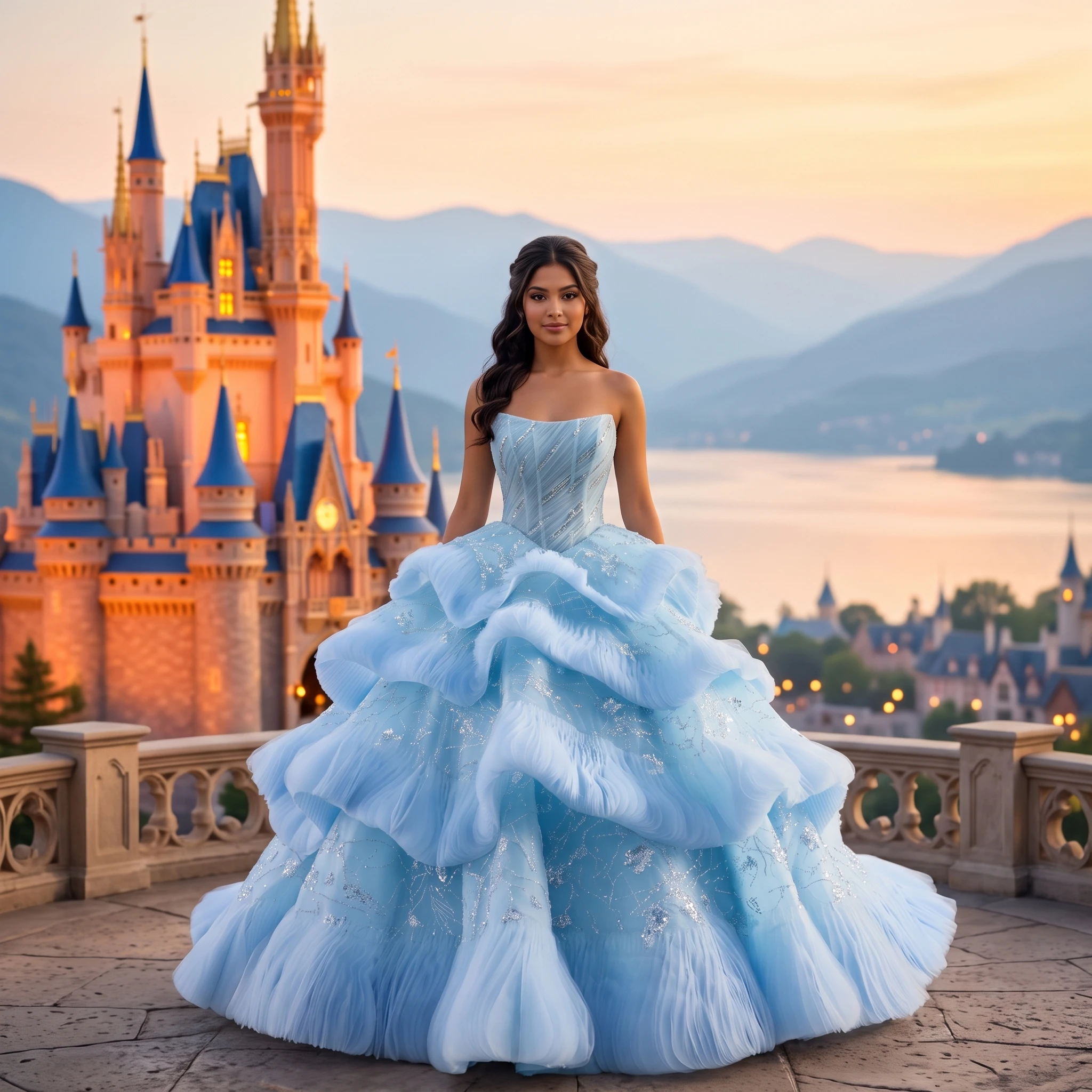 Glitter Quinceanera Dress Court Train Ball Gown Lace Strapless Beading Ruffles Tiered Sweet 16 Vestido De 15 Años Customized