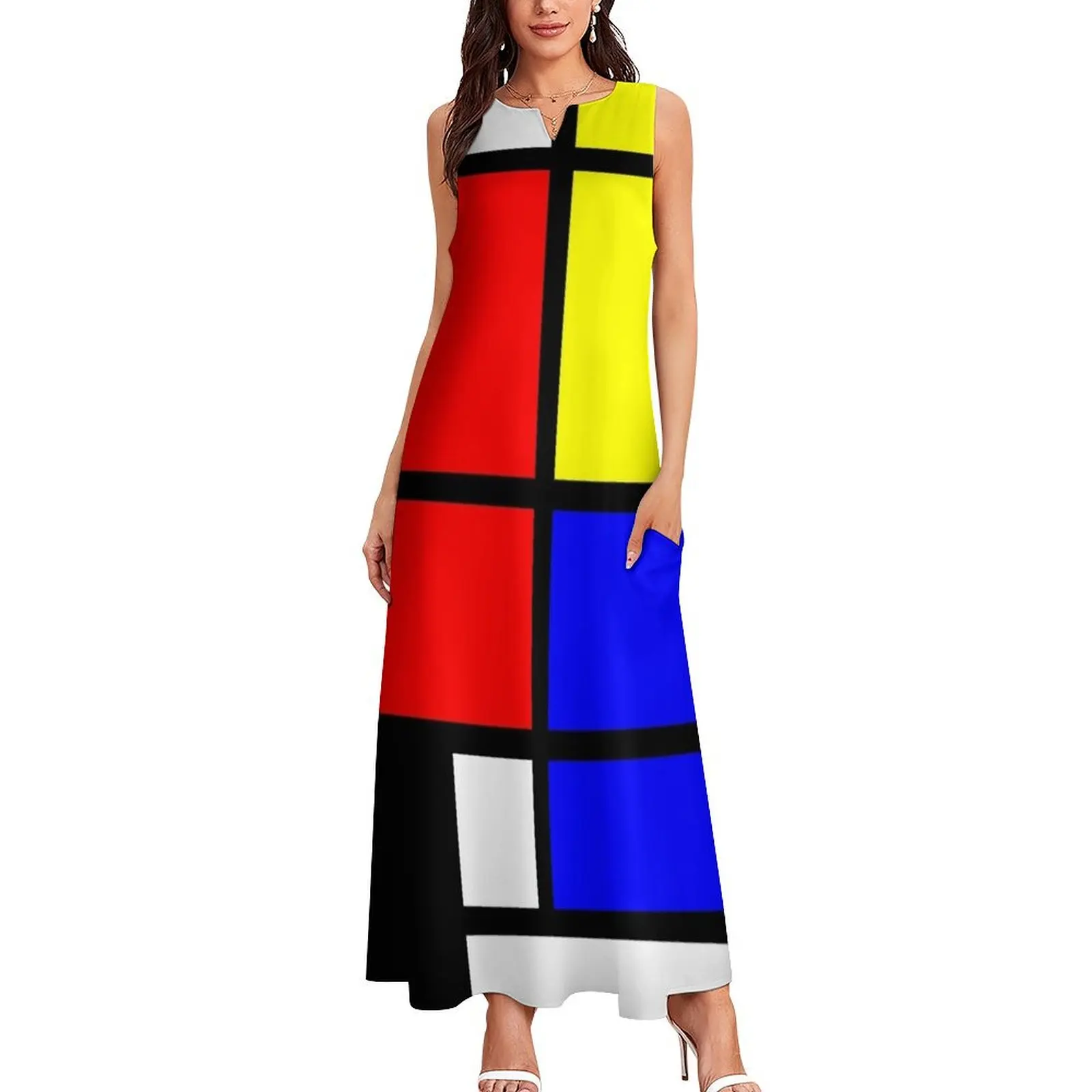 Mondrian style art deco design in basic colors Long Dress Aesthetic clothing Dress for girls african dresses for woman Dress