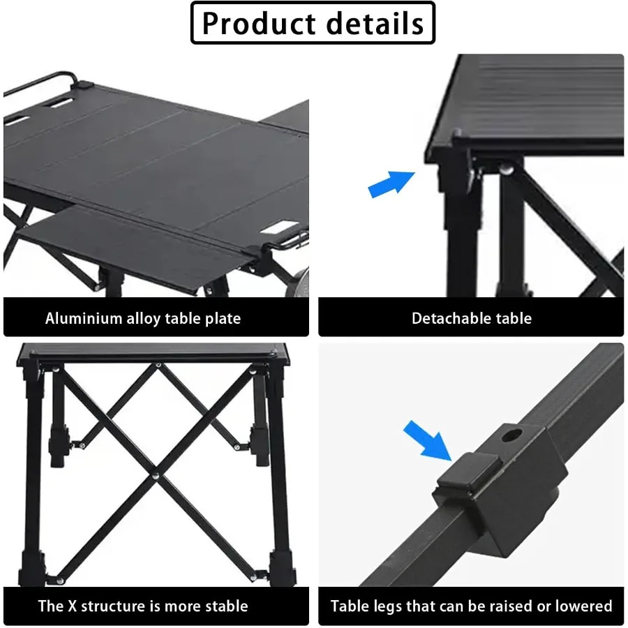 طاولة تخييم بإطارات ممتدة قابلة للحمل وقابلة للطي في الهواء الطلق، طاولات تخييم IGT خفيفة الوزن وقابلة للتعديل #5