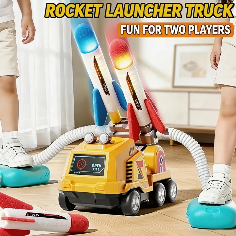 Dual Foot‑Pump Rocket Launcher Toy, Kids Stomp Launch Rocket Car Set, Outdoor Competitive Sports Game for Boys Girls
