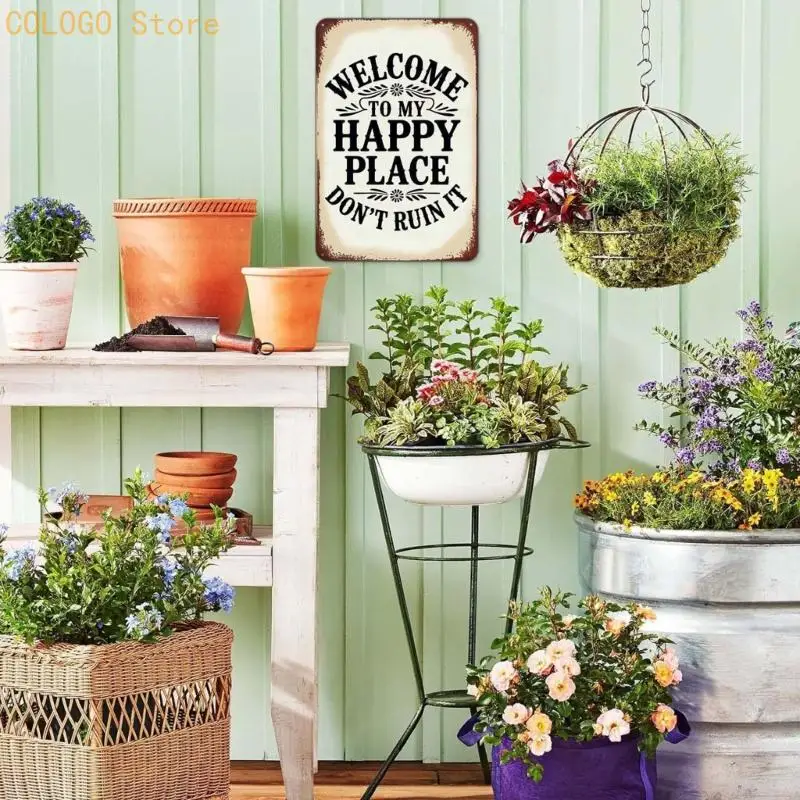 Metal Wall Art Decors Welcome My Happy Place Don't Ruin It Signs Welcome Signs Retro Metal Wall Signs for Home Decors D0LD
