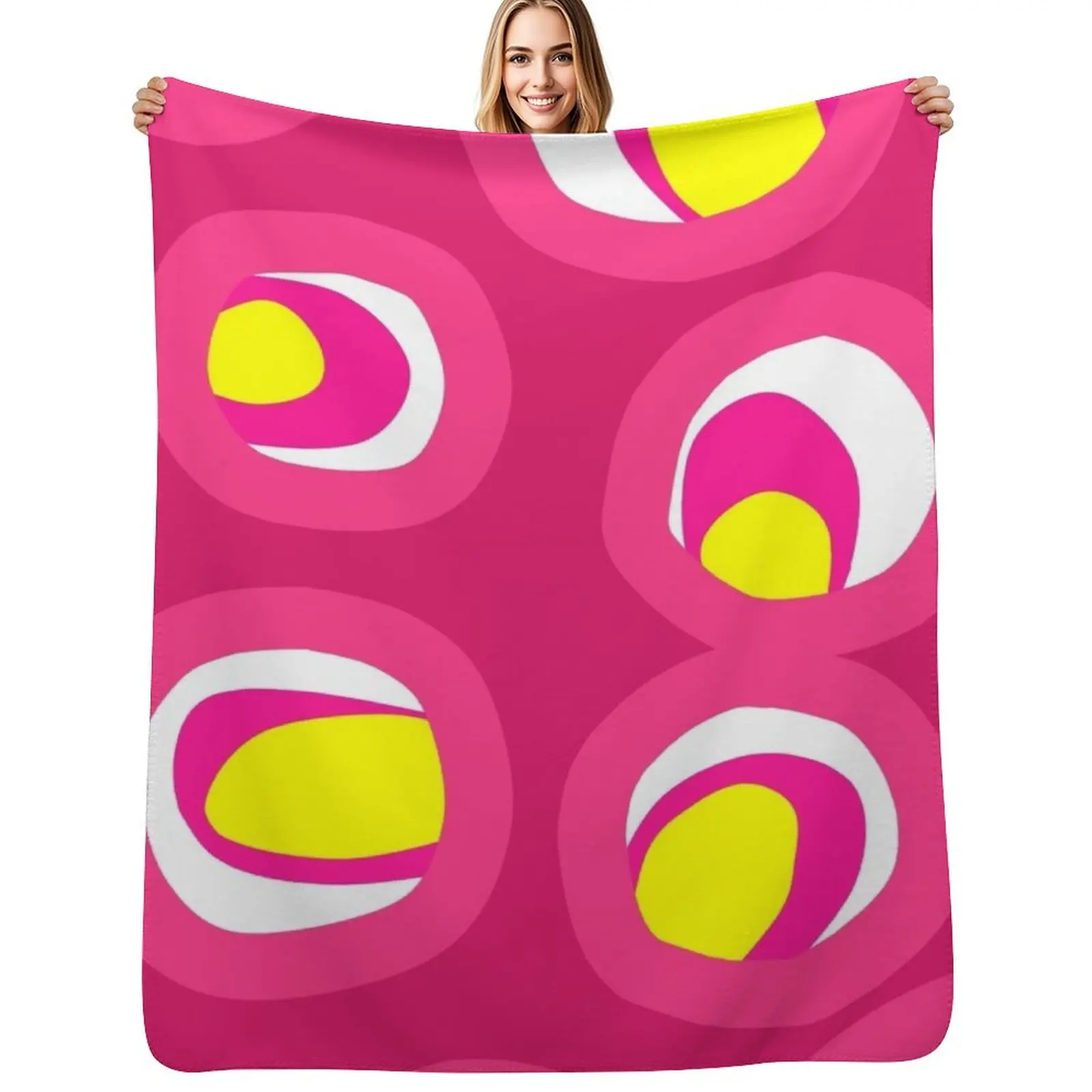 

Colorful Mid-Century Modern Geometric Pattern in Neon Pink and Yellow Throw Blanket Soft Plush Plaid sofa bed Weighted Blanket