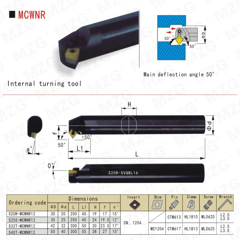 MZG أدوات تحول داخلية حامل S20R-MCWNR12 S25S-MCWNR12 MCWNR12 آلة قطع المخرطة باستخدام الحاسب الآلي CNMG كربيد إدراج MCWNR