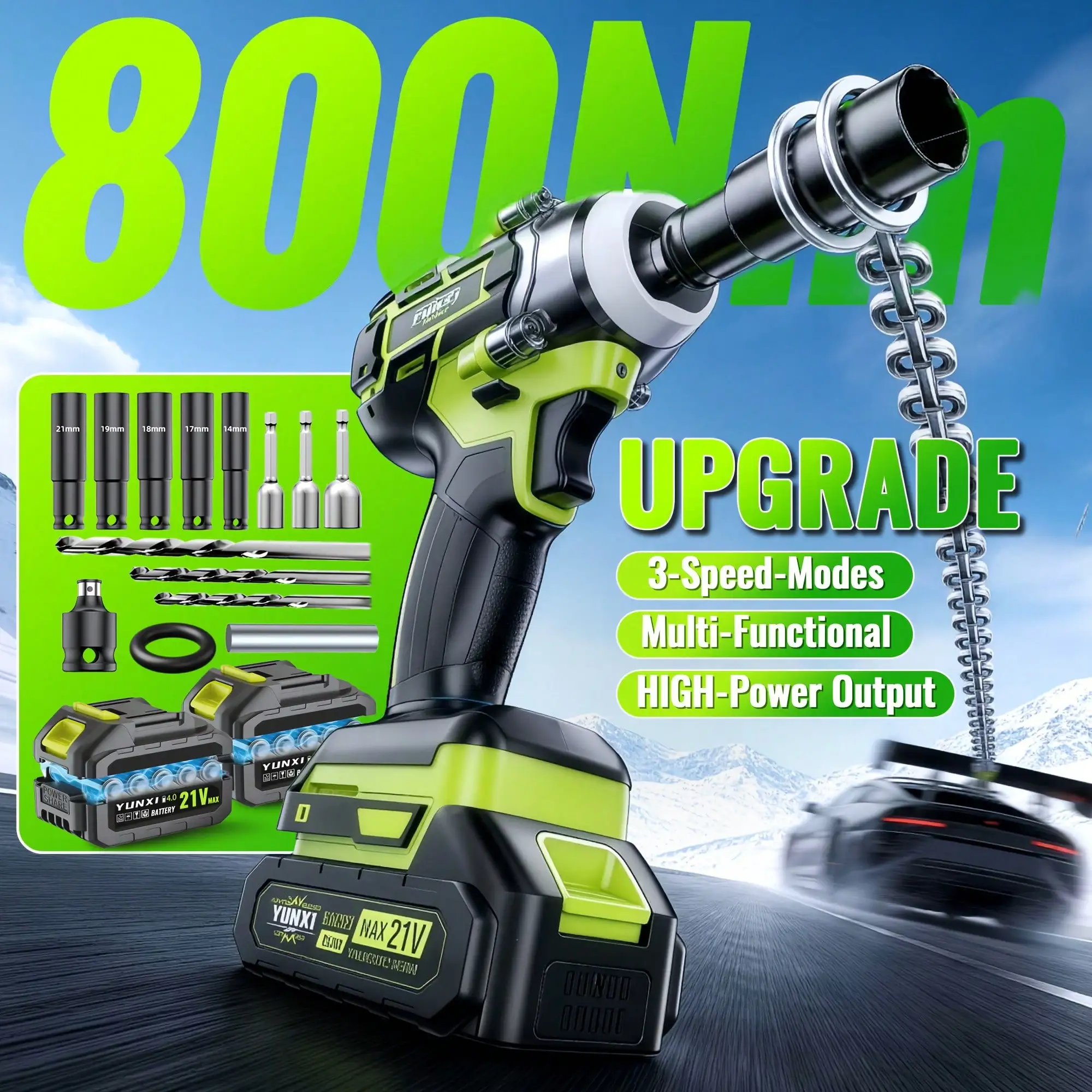 

3-In-1 Cordless Impact Wrench, Brushless Motor, High Torque, Lighter Design With Battery Powered.Rechargeable Battery, Ideal For