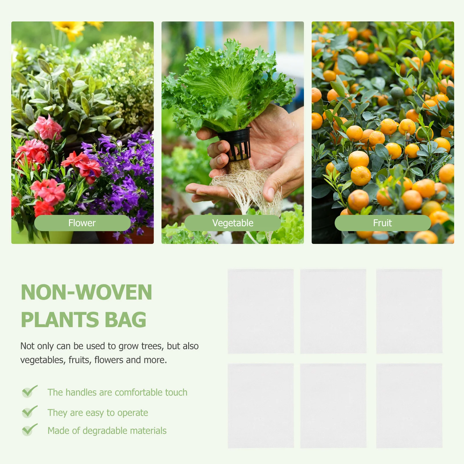 

500pcs Plant Bags Non-Woven Portable Vegetables Nursery Pouches For Garden Degradable Sapling Gardening Plant Grow Bag Planter