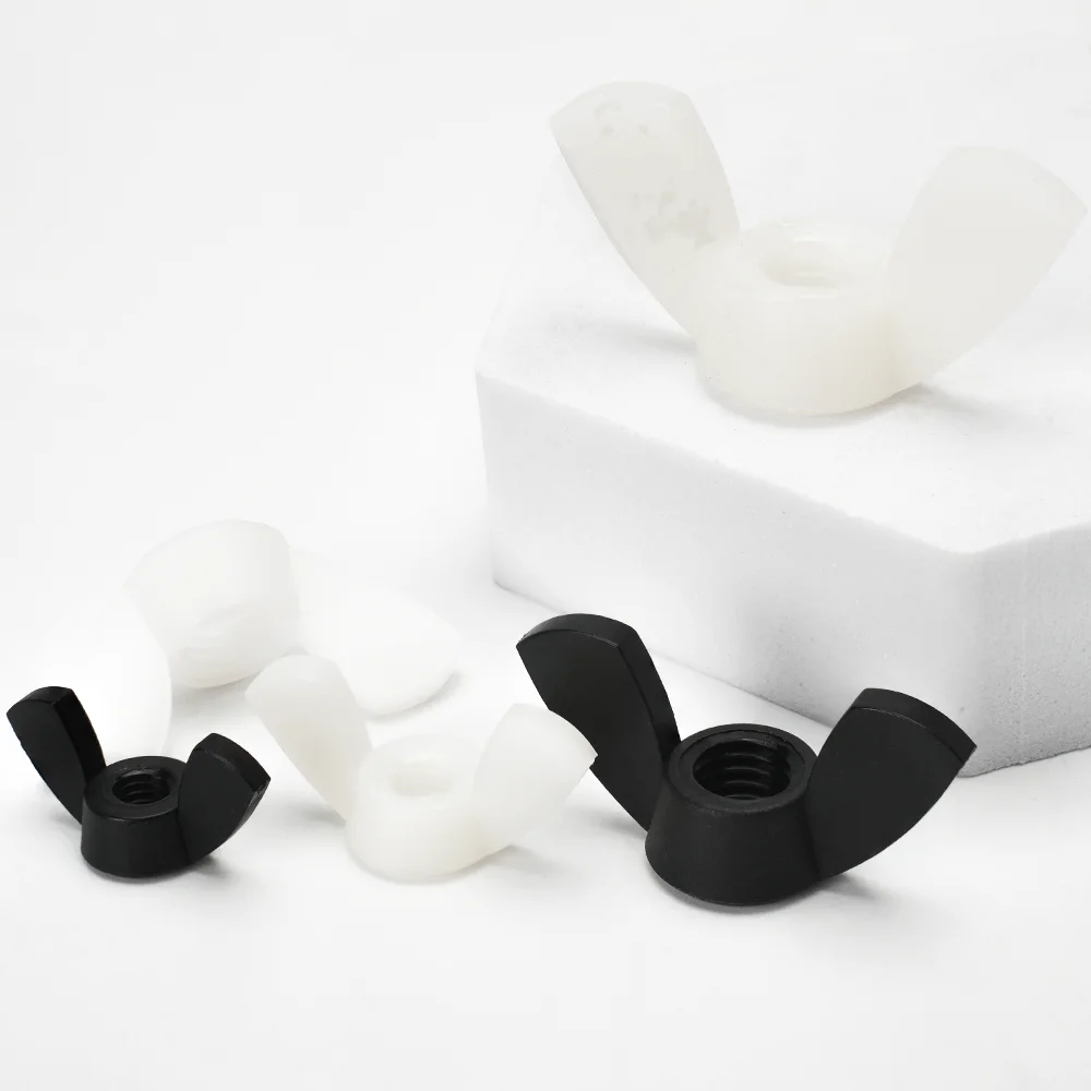 10/20 Stück Nylon-Flügelmutter M3 M4 M5 M6 M8 M10 M12 Schwarz/Weiß Handfest anziehen Rändelmutter Schmetterlingsmutter Isolierung Kunststoff Rändelmutter
