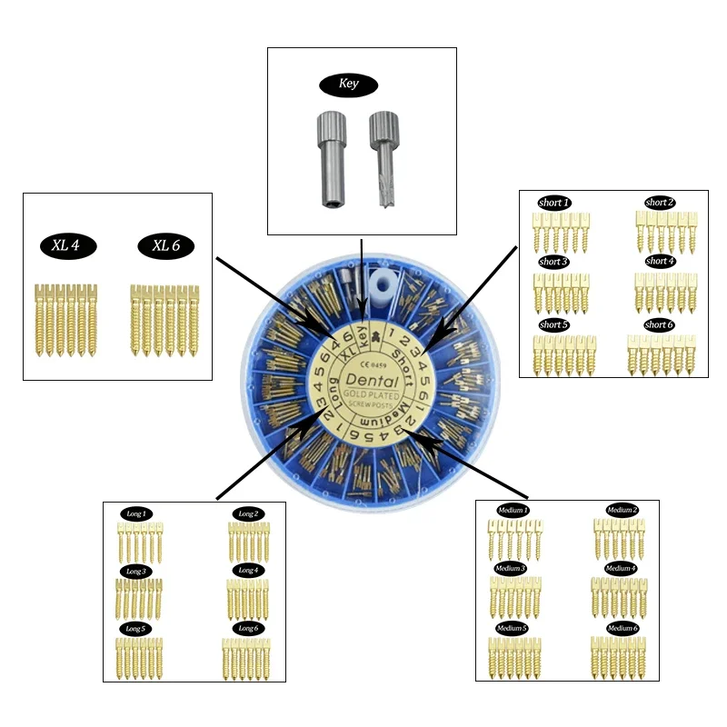 Dental Stainless Steel Screw Post Gold Plated Screw Post 120Pcs Dental Materials for Dentist Tool Dentistry