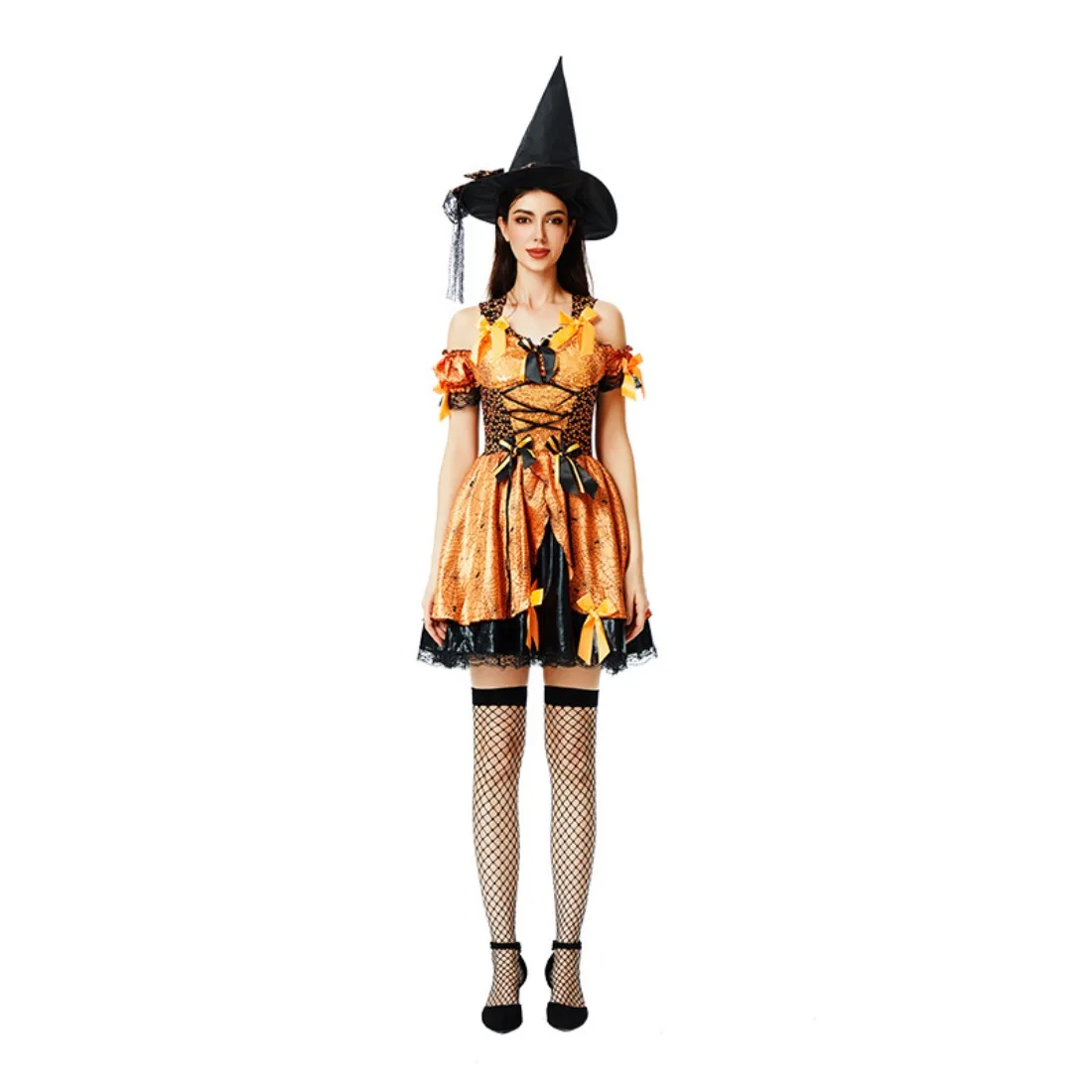 Adult Women Halloween Costume Cosplay Pumpkin Witch Hat Dress Performance Suit  Funny Themed Party Role Playing Outfit