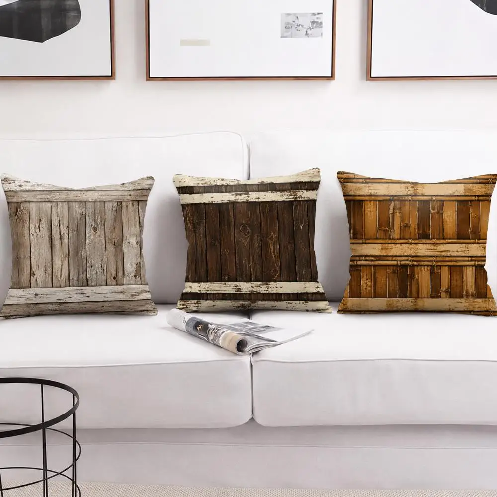Barn Wood Texture Cushion Cover Short Plush Soft Double-Sided Printing Pillow Case Cozy Sofa Bedroom Home Decor Gift