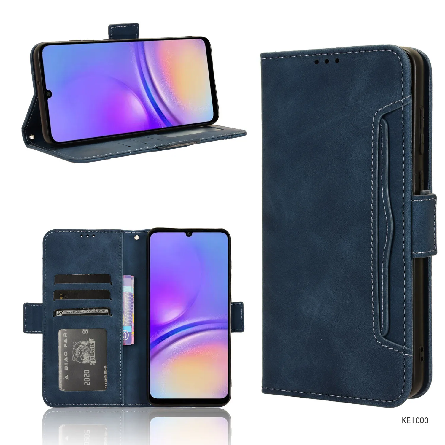 Luxury Multi-Card Slot Wallet Clip Leather Case for Samsung Galaxy A05 4G SM-A055F Solid Color Simplicity Shell Magnetic Cover