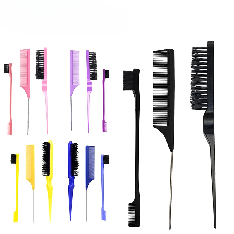 3PCS Hair Brush Set,Hair Styling Comb Including Dual Sided Edge Brush & Rat Tail Comb and Teasing Comb for Women Girl Barber