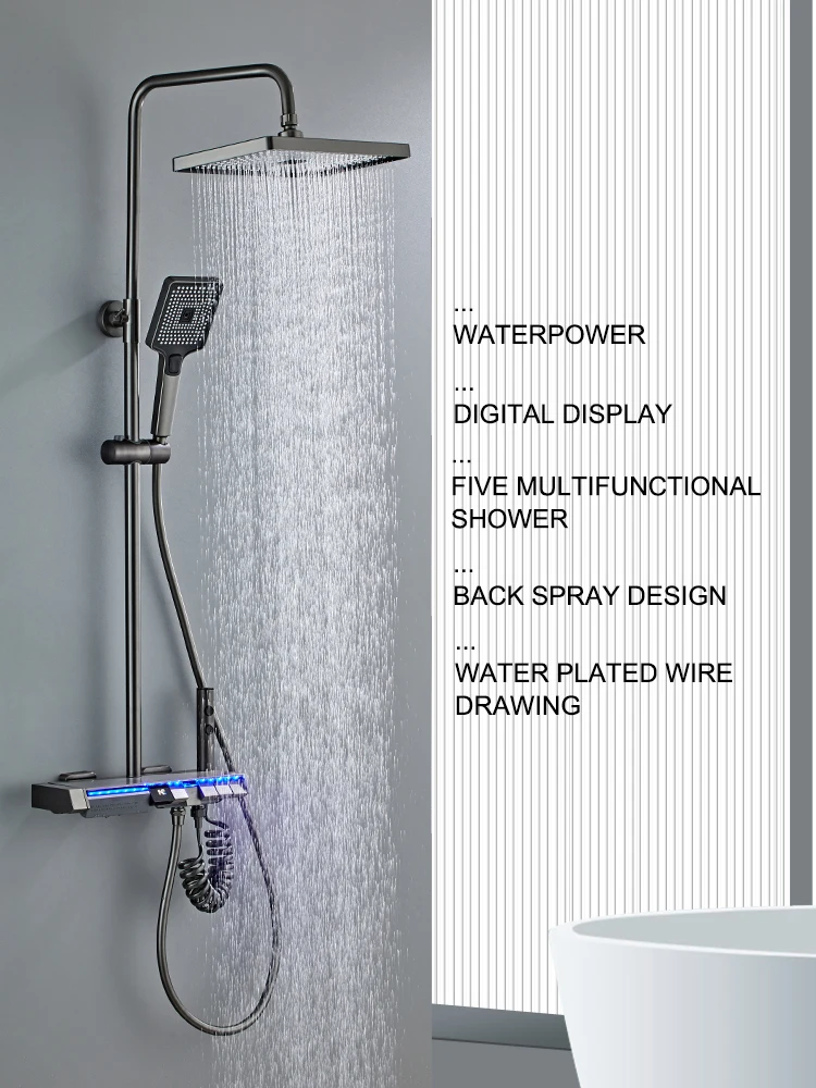 Modern Bath Shower System Set Shower Head For Bathroom Smart shower Digital Display Household Wall Mount Rainfall Shower Set