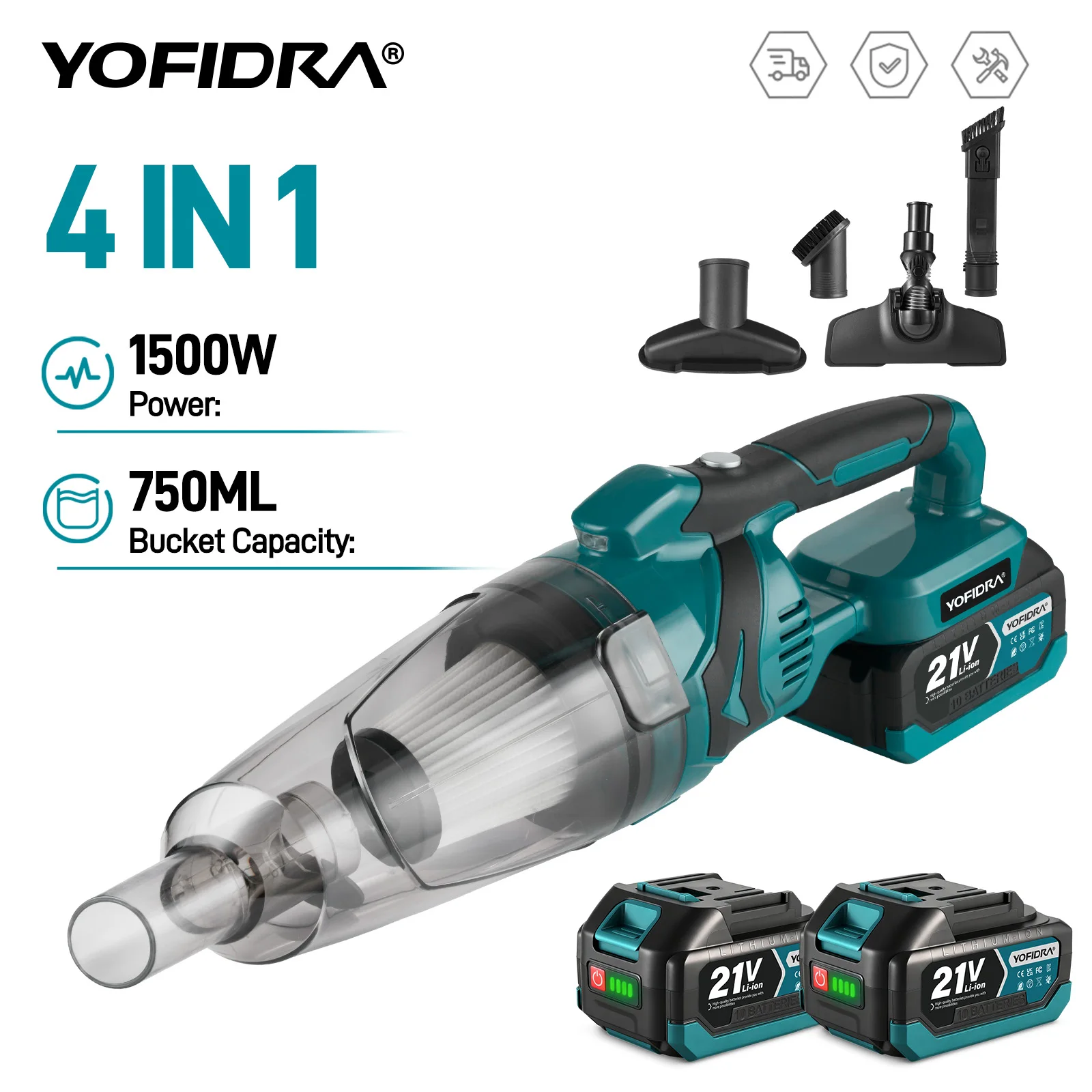 Yofidra 1500W Kabelloser Handstaubsauger, wiederaufladbares Reinigungsgerät für Zuhause, Auto, Haustiere, kompatibel mit Makita-Akkus.