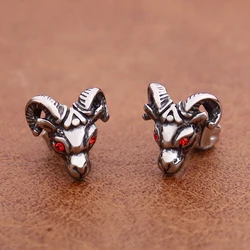 Classic Red Eyed Goat Piercing Earring for Women Stainless steel Retro Goat Stud Earring Trendy Charm Male Ear Jewelry Wholesale