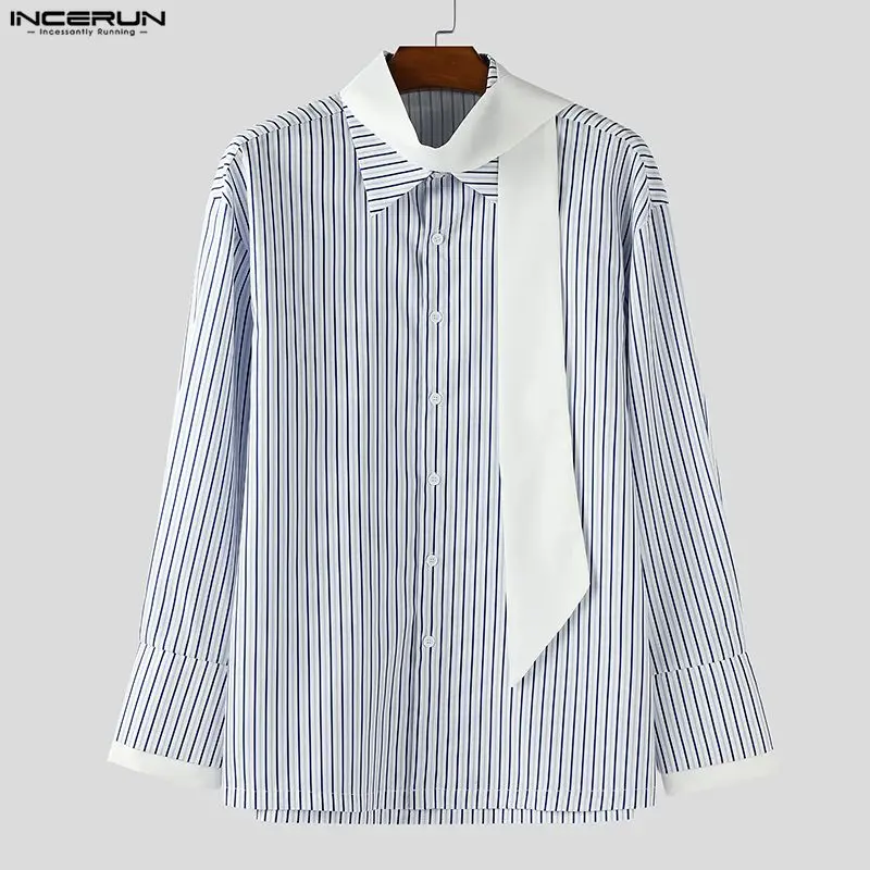 

INCERUN Men Shirt Striped Patchwork Lapel Long Sleeve Loose Men Clothing Streetwear 2025 Fashion Casual Male Shirts Tops S-5XL