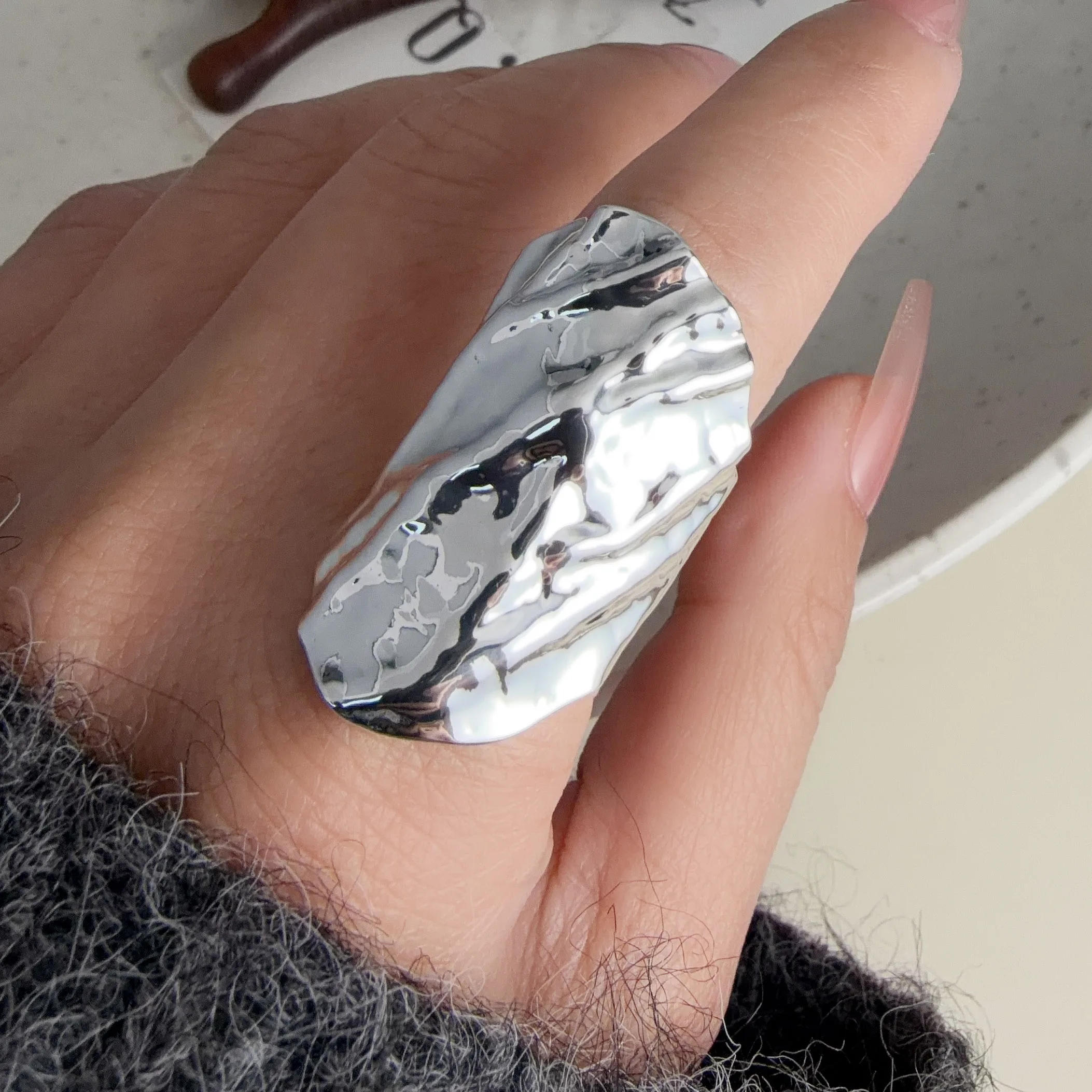 

925 Sterling Silver Rings for Women Couple Minimalist Handmade Big Oval Ring Fine Jewelry Gift Prevent Allergy