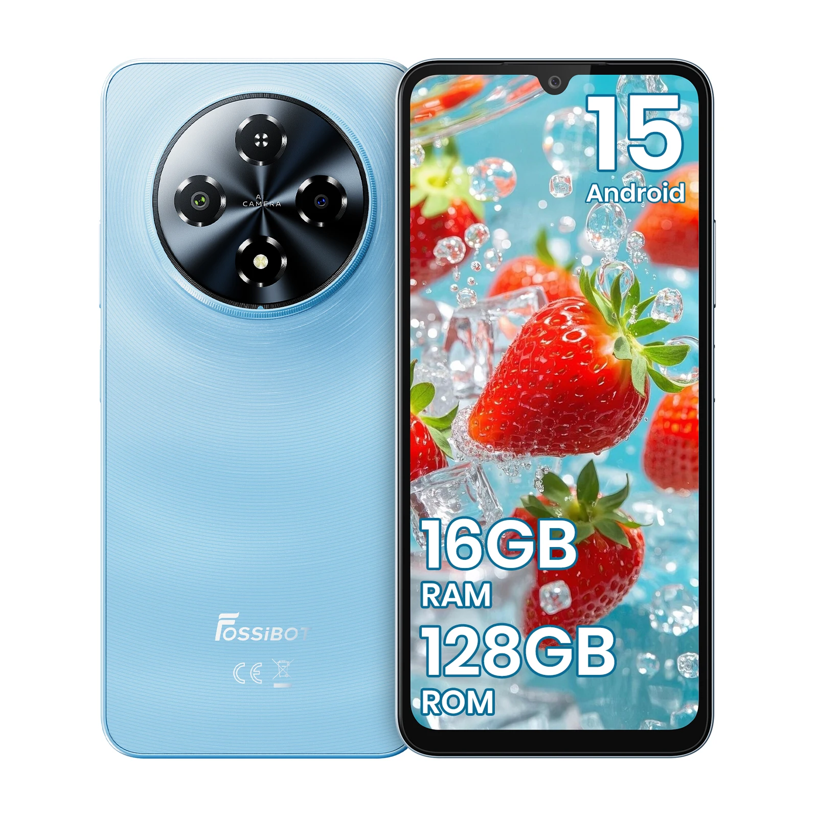 Fossibot S5 Smartphone 16(4+12)GB+128GB 4G LTE, 6.88" HD+ B, Android 15, 6000mAh, 120Hz, OTG, zijdelingse vingerafdruksensor, lichtgewicht, 720*1640