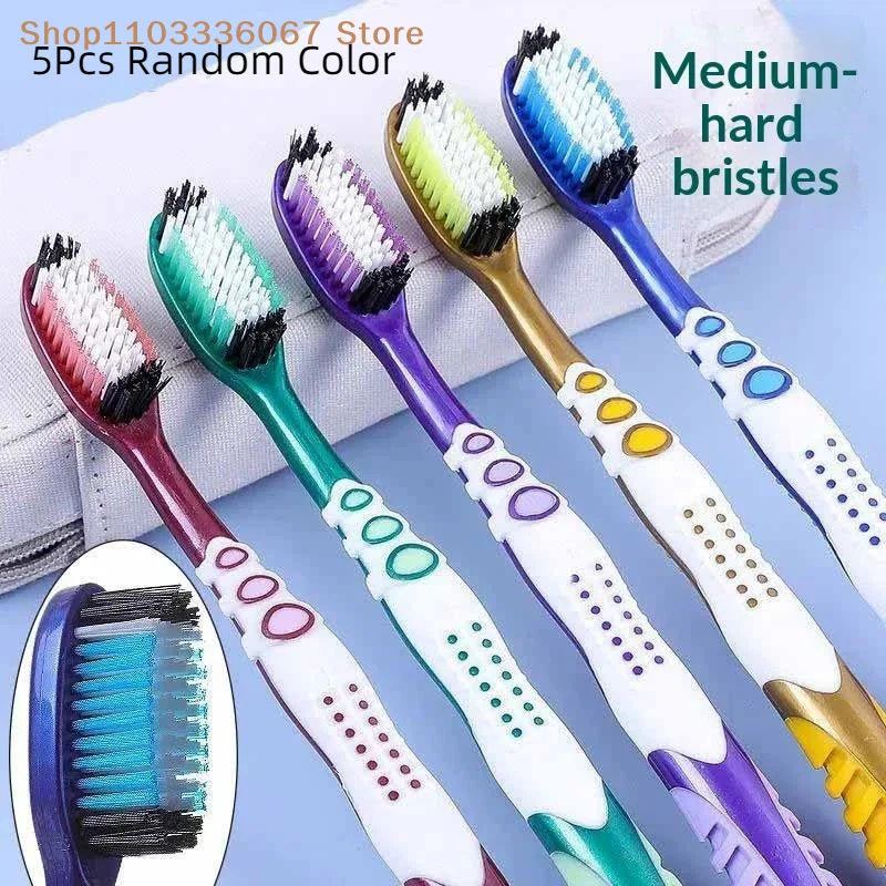 【HLS】【HB】5Pcs Colorful Manual Toothbrushes With Medium Hard Bristles And Ergonomic Non Slip Grip Perfect For Daily Oral Care