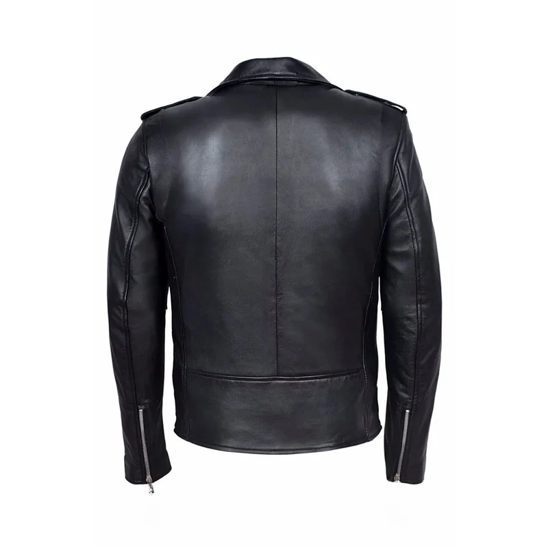 Chaqueta de cuero sintético para hombre, abrigo informal de motocicleta, ajustado, con cuello, a la moda