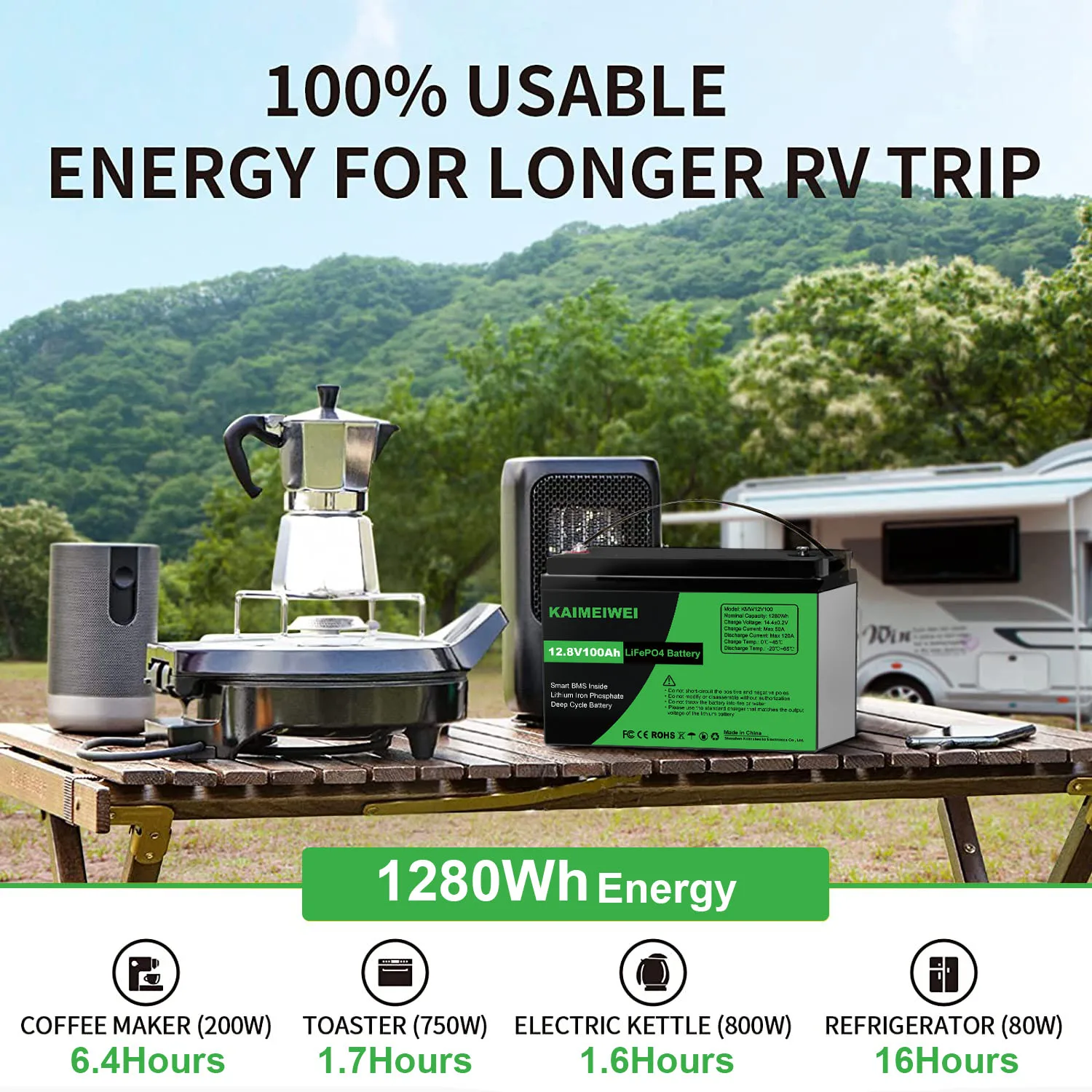 EU Stock ! Duty-free ! 12v 100Ah LiFePO4 Battery Pack Lithium Iron Phosphate Battery for Solar Power System RV House Trolling
