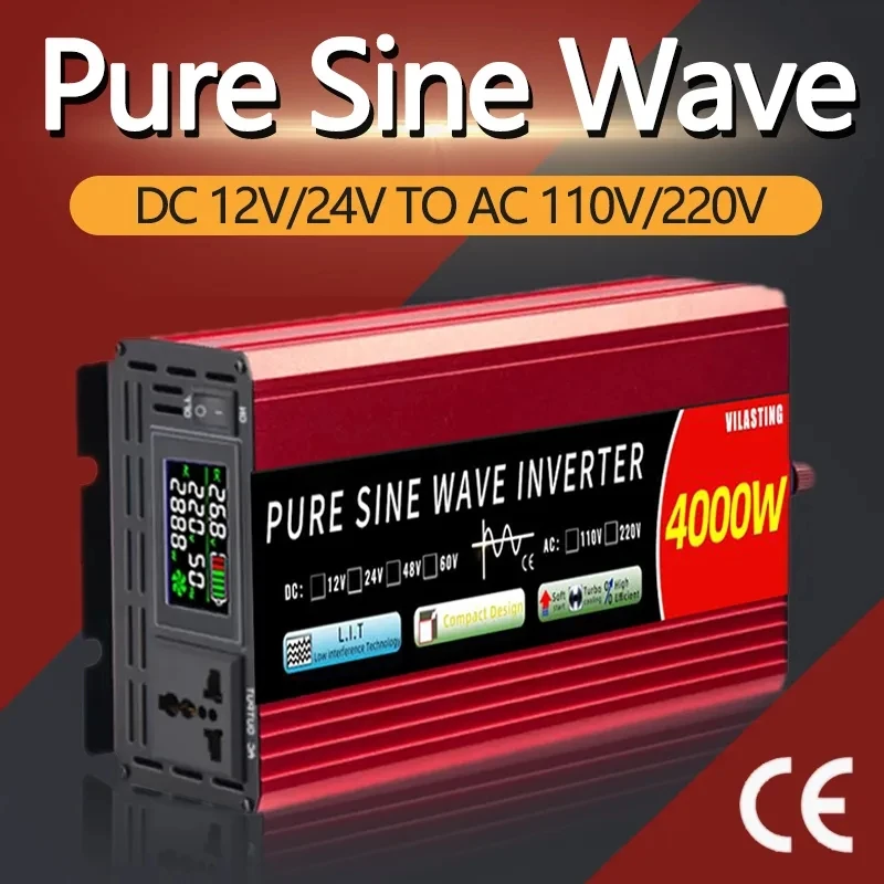 Portable Pure Sine Wave Inverter 1000W-5000W 12V to 220V DC-AC Car Solar Power Converter High Frequency Inverter for Tra