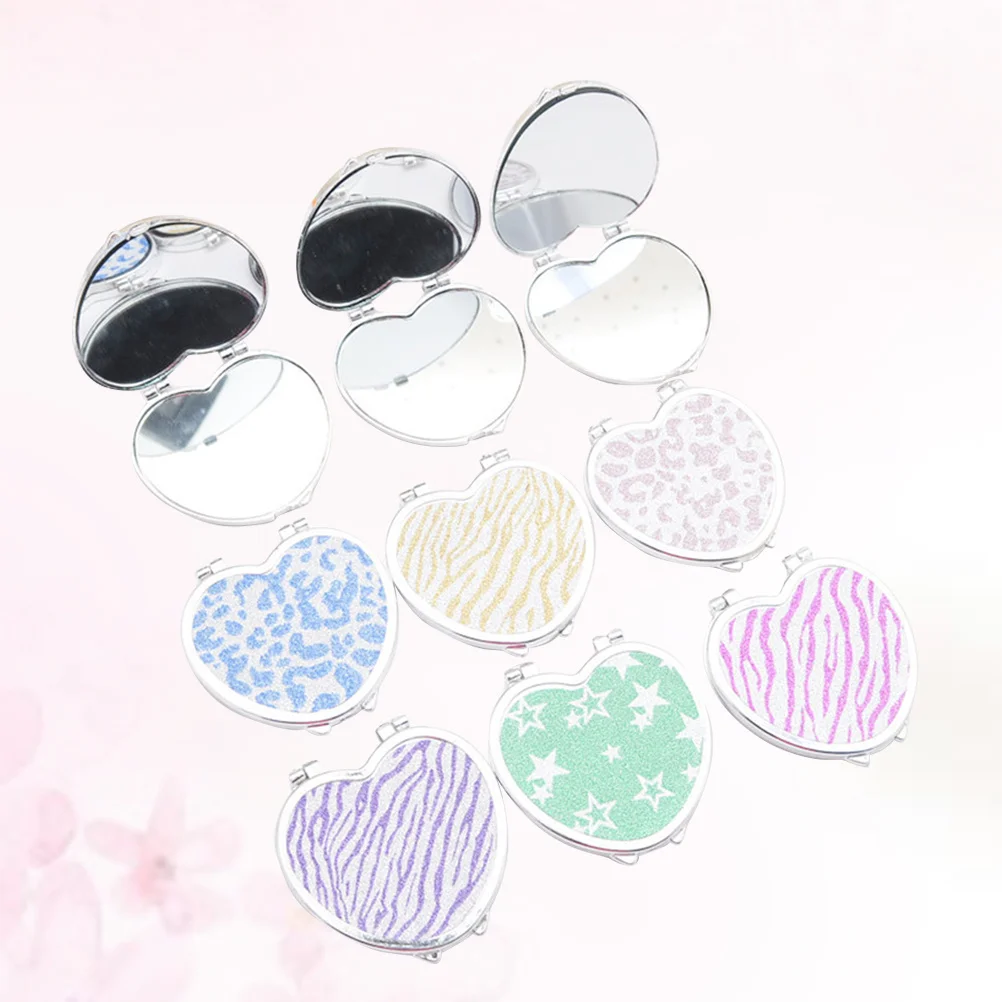 Heart Shaped Folding Makeup Mirror Polished Frame Portable Compact Double Sides Small Pocket Mirror for Travel Gift Women