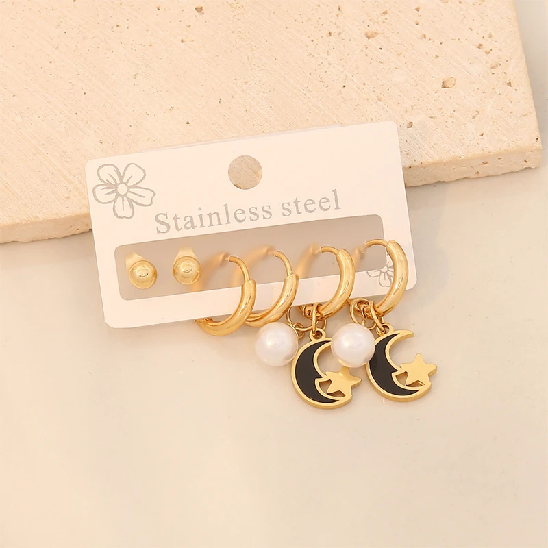 316L Stainless Steel New Fashion Fine Jewelry 9 Types 6 Pieces/Set Natural Seashells Heart Key Moon Palm Stud Earrings For Women