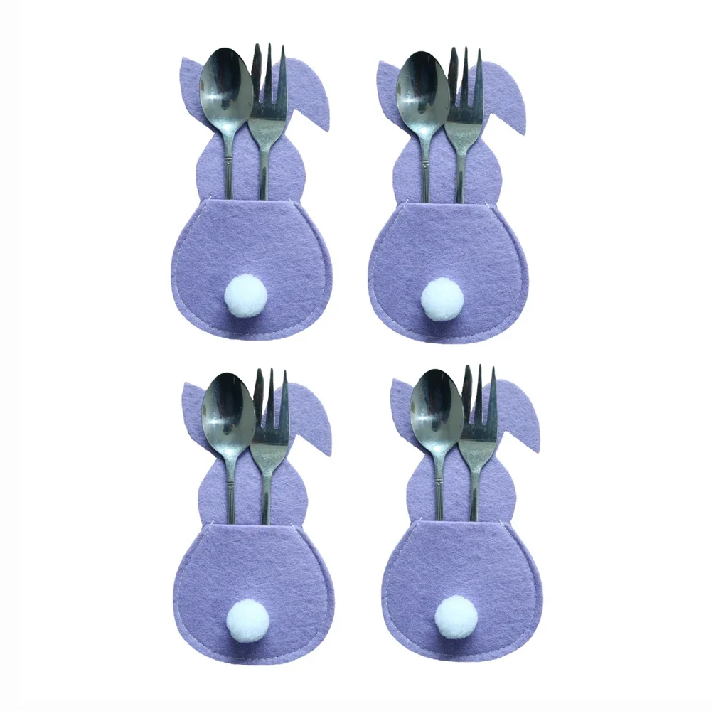 Sac à couteaux et fourcommuniste lapin de Pâques avec queue, porte-couverts, fournitures de fête, couvercle de couverts, 2023, 4 pièces