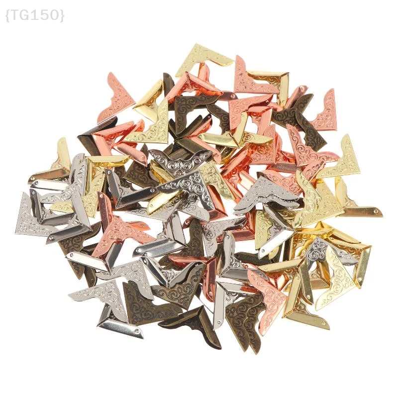 〔T〕100Pcs Vintage Metal Corner Protector Retro Carved Pattern Book Case Corner Guard Anti Collision Decorative Angle Bracket