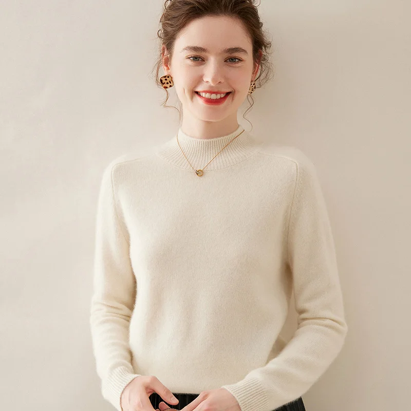 2024 Autumn/Winter Half Turtleneck Cashmere Sweater For Women 100 Pure Cashmere Winter Double Strand Thickened Cashmere Sweater