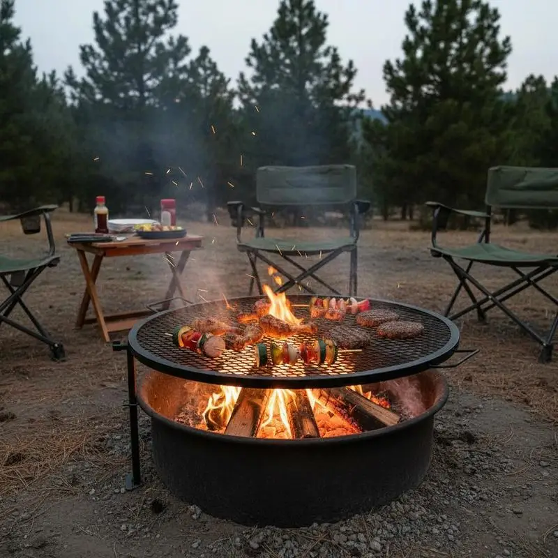Black Round Cooking Grid 36 Inch For Campfire Party Gathering Heavy Duty Steel Support X Wire Handle Portable Camping Cookware Outdoor Backyard Picnic BBQ Accessory High Capacity Grill Surface Metal Mesh Replacement Outdoor Culinary Tool view 6