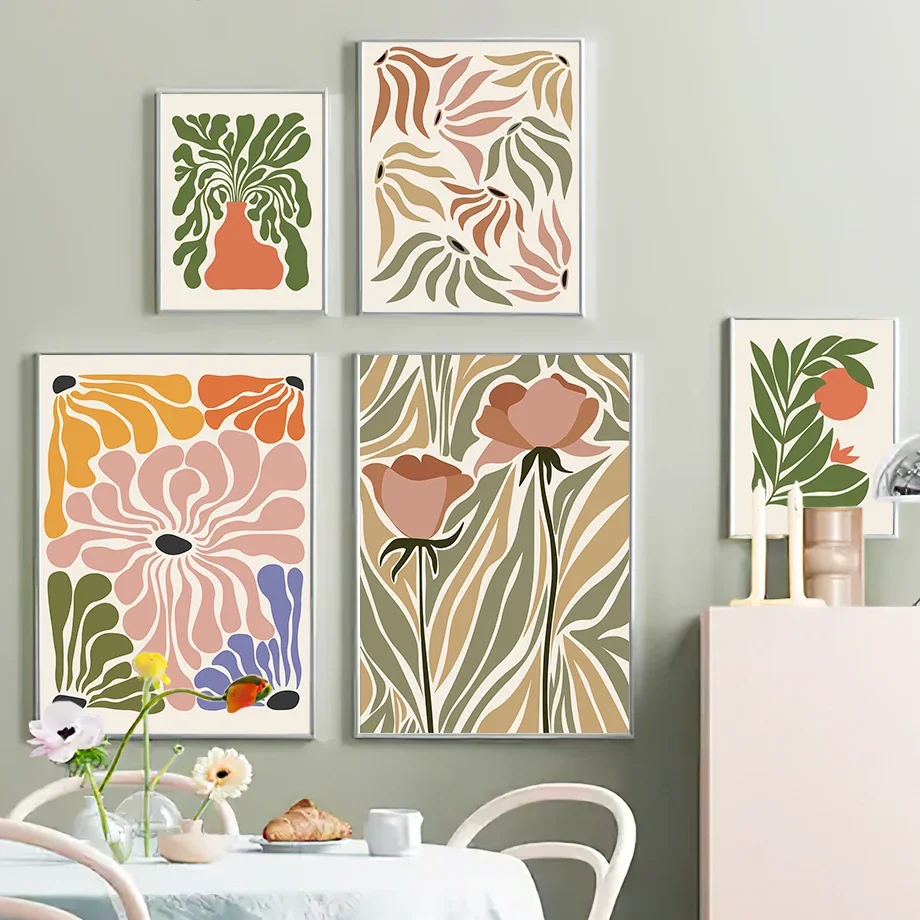 1pc frameless Canvas Painting Flowers Rose Coral Shapes Silhouette Minimalist Wall Art Print Canvas Painting Posters for Bedroom
