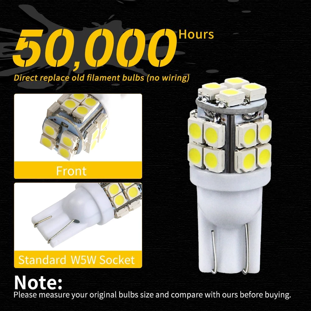 Car T10 LED Bulb 12V White 6500K 20 SMD 5W5 W5W LED T10 Signal Light Auto Interior Reading License Plate Wedge Side Lamps