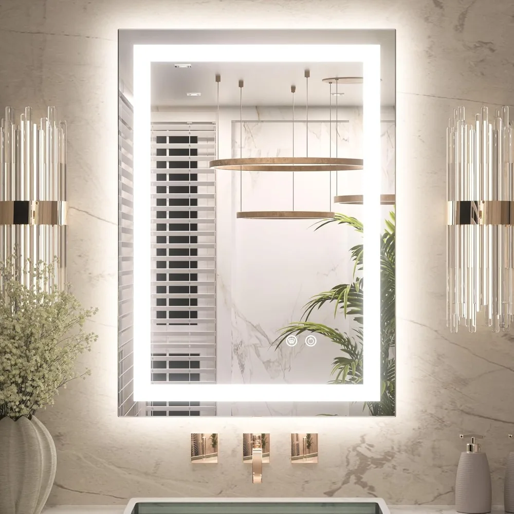 

Keonjinn LED Bathroom Mirror with Lights 20 x 28 Inch, Brighter Frontlit & Backlit Vanity Mirror with 3 Color Lights, Lighted Ba