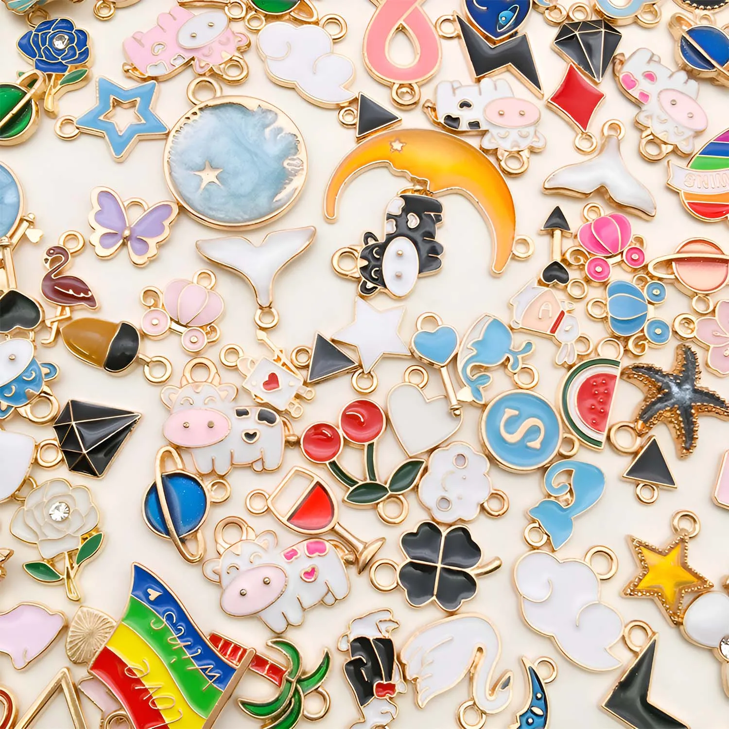 20/30/40/50pcs Alloy Enamel Golden Plated Charms Various Mixed Pendants For DIY Bracelet Necklace Jewelry Making Accessories