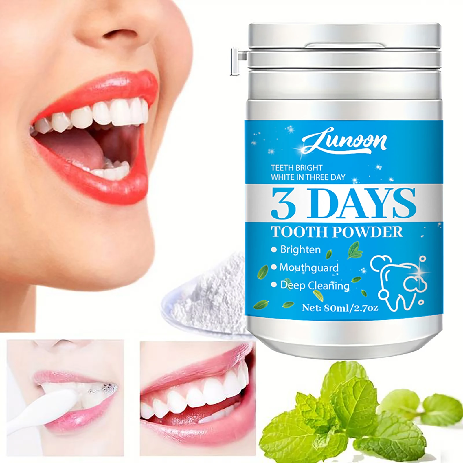 

80ML Natural Teeth Powder Whitening Improve Dental Plaque Satin Removal Protect Gum Oral Hygiene Breath Fresh Tooth Clean Powder