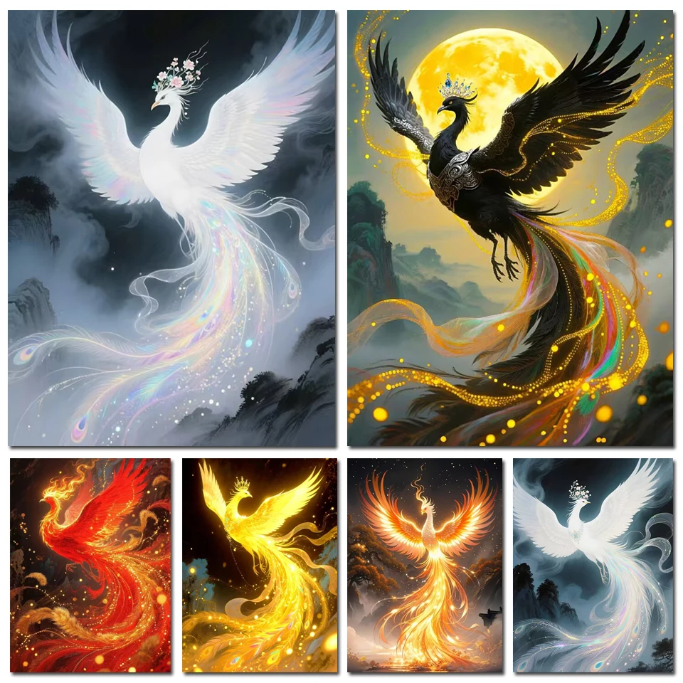 

Diy 5D Jewelry Diamond Painting Golden and White Phoenix Full Diamond Embroidery Mosaic Dreamy animals Cross Stitch Home Decor