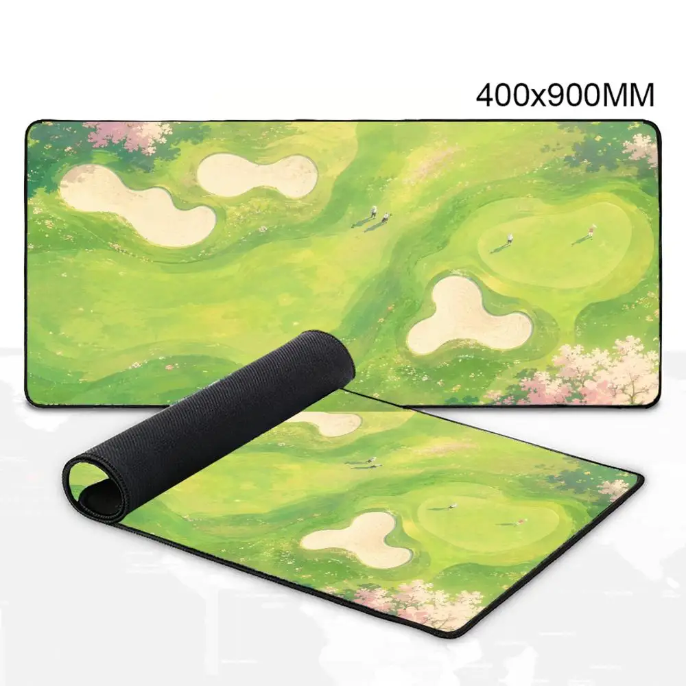 Aesthetic Golf Landscape Large Desk Mat Anime Style Green Course Sakura Flower View Mousepad for Laptop PC Game Decor