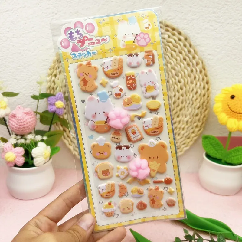 Cartoon Soft Cute  Rabbit Animal Panda 3D Pinching Relaxing Stickers Cute DIY Mobile Book Decoration Stickers Festival Gift