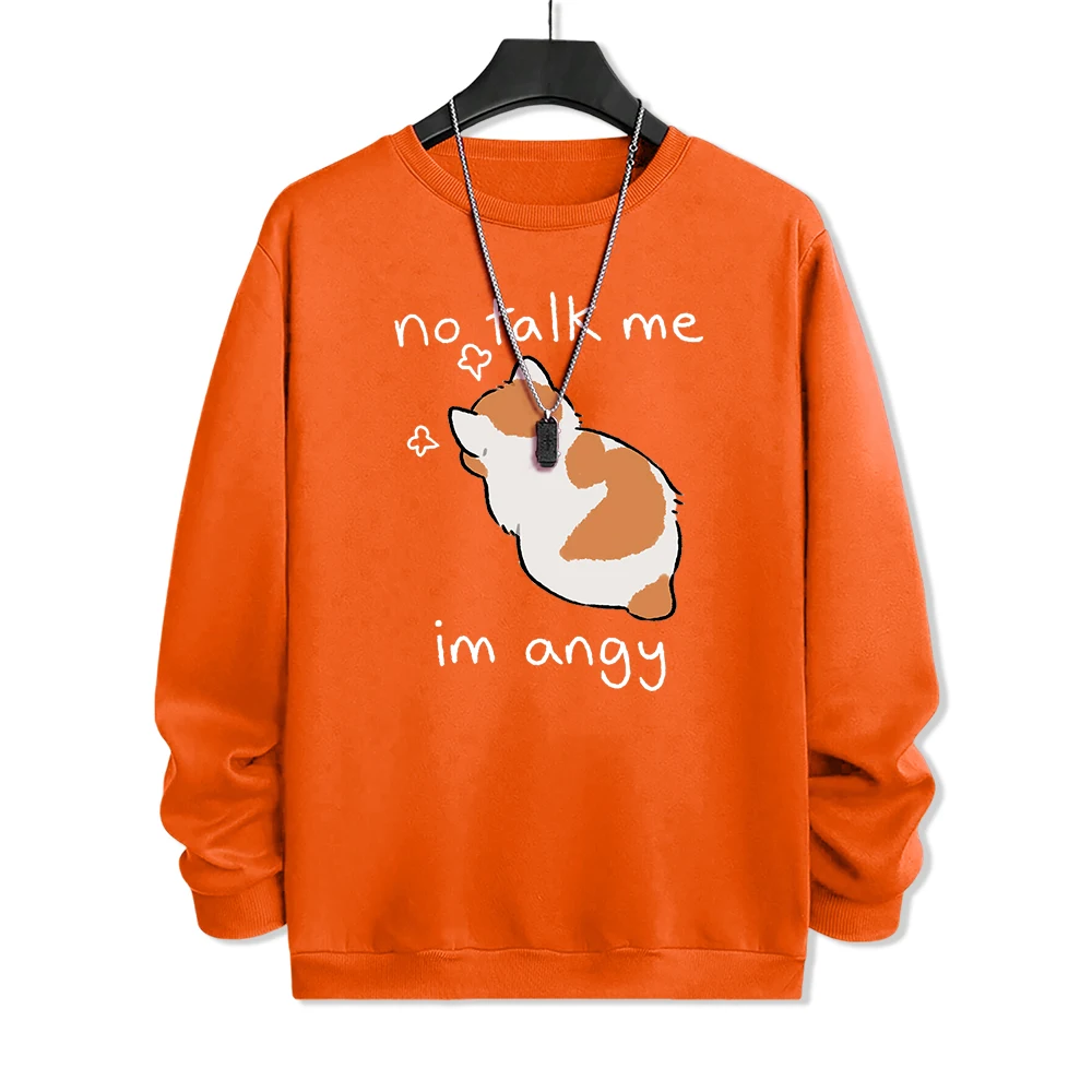 No Talk Me I Anay Angry Cat Printed Sweatshirts Mens Casual Pattern Pullovers Casual Hoody Crewneck Fleece Mens Clothing Autumn