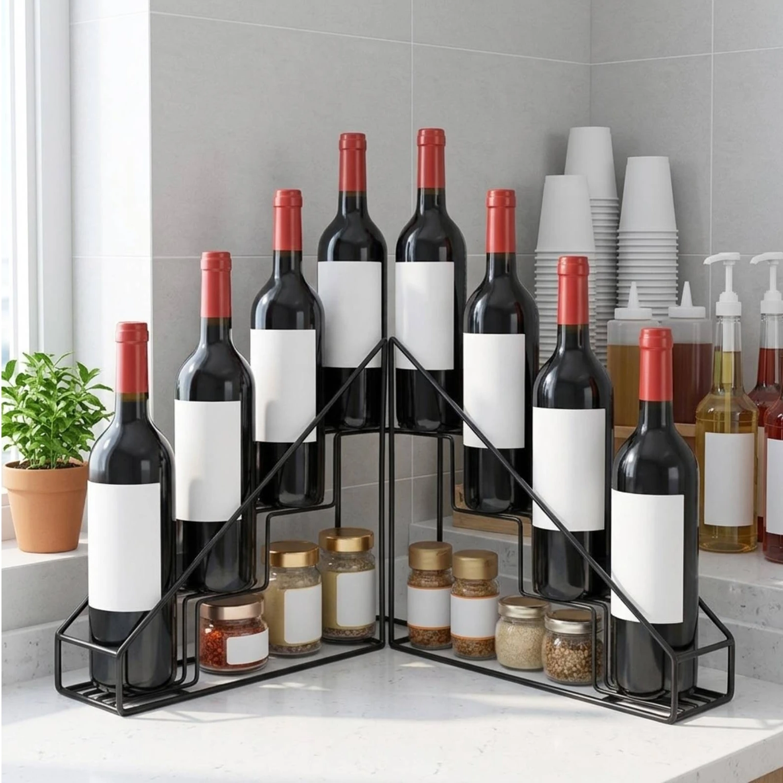 Countertop Storage Rack standaloneStanding Stepped Bottle Rack Open-Structure Low-Profile for Homeowners, Kitchen Countertops
