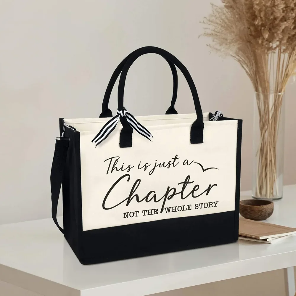 This Is Just A Chapter Not The Whole Story Black White Bag Positive Fight Cancer Tote Breast Cancer Awareness Motivational Gift