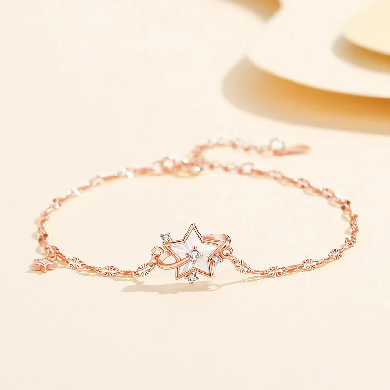 CYJ European AAA CZ Rose Gold Star Pendant S925 Sterling Silver Bracelet Chain For Women Birthday Party Jewelry