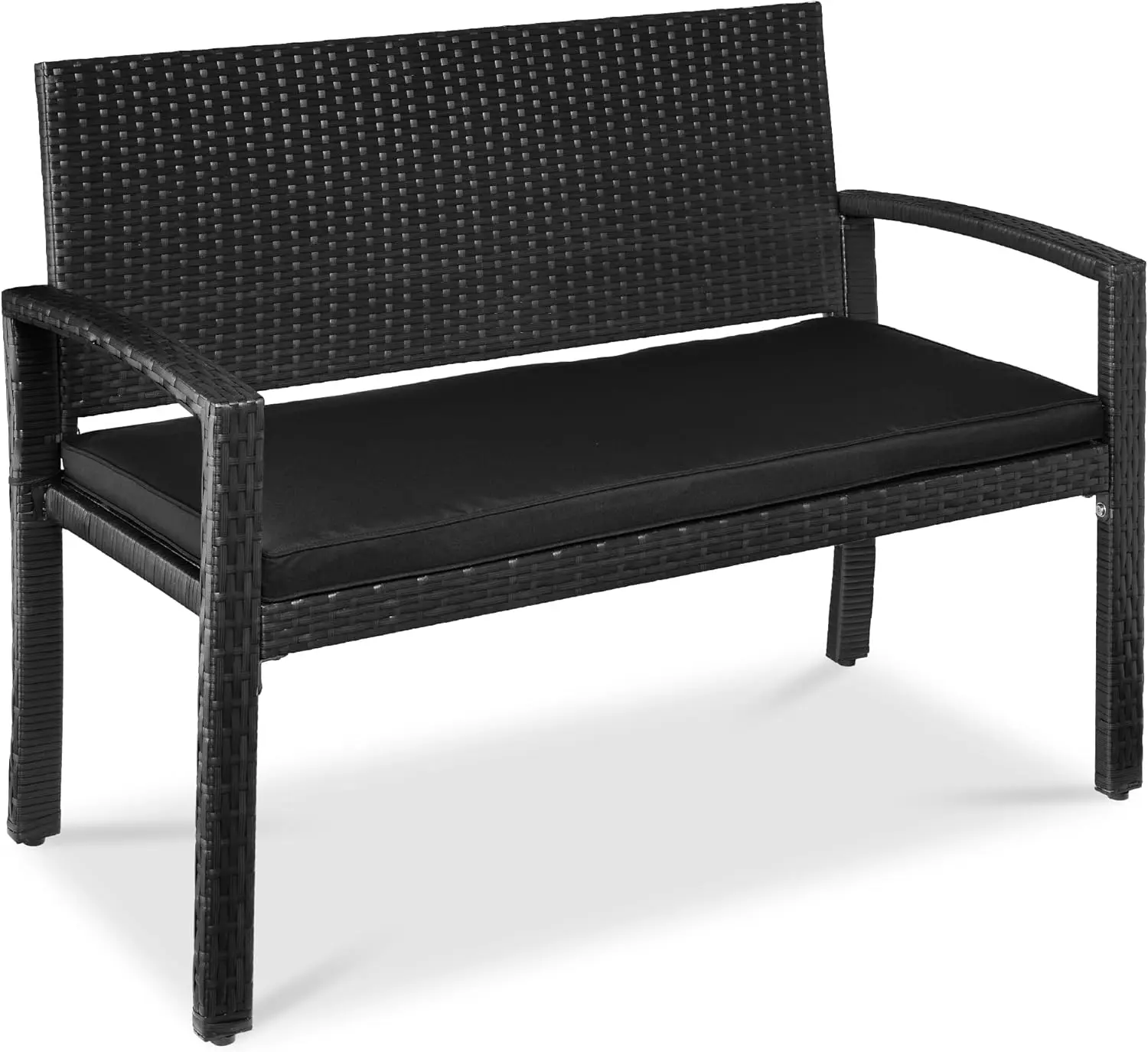 

2-Person Wicker Outdoor Bench with Cushion, Black, 700lb Capacity – Patio Garden Seating