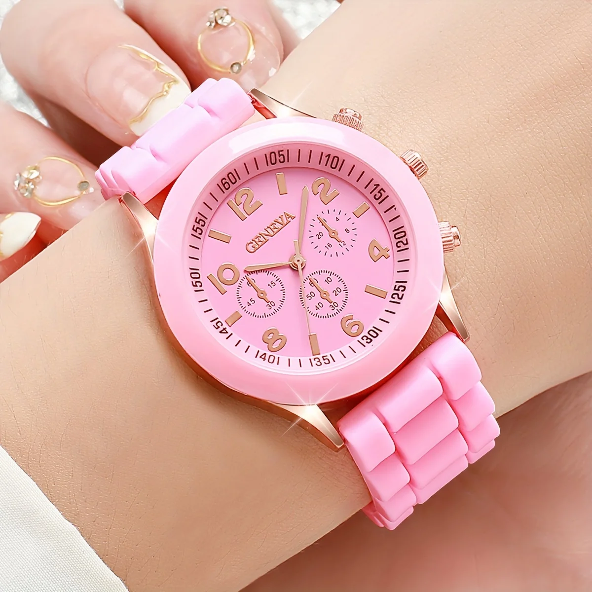 3PCS/set Black White Pink Simple Fashion Three Eyes Digital Pointer Silicone Women Quartz Wristwatch Boudoir Set Women Watch