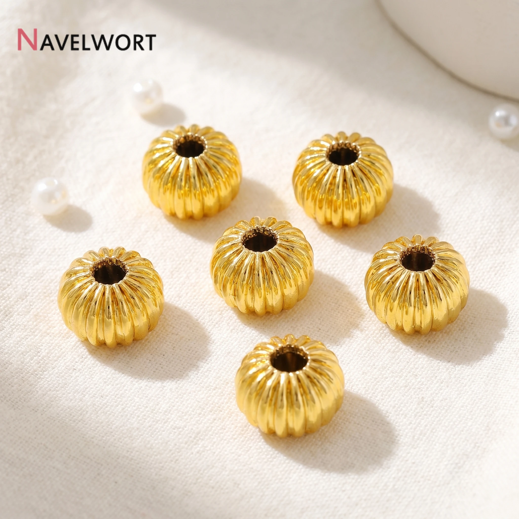 14K/18K Gold Plated 4mm/6mm/8mm Stripe Pumpkin Beads, Flat Spacer Beads for DIY Bracelet Necklace Making
