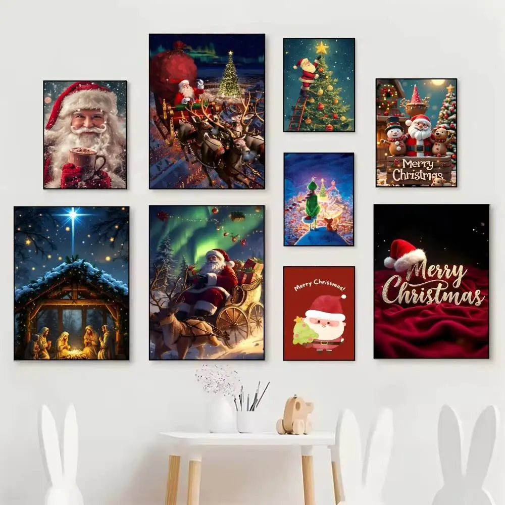 Cartoon Merry Christmas Poster Fancy Wall Sticker for Living Room Bar Decoration Wall Decor