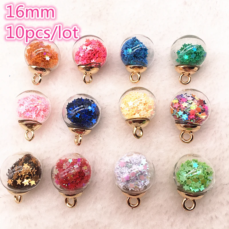 10pcs 16mm Magic Ball Transparent Glass Beads Transparent Pendant Pentagram Round Beads Earring Accessory