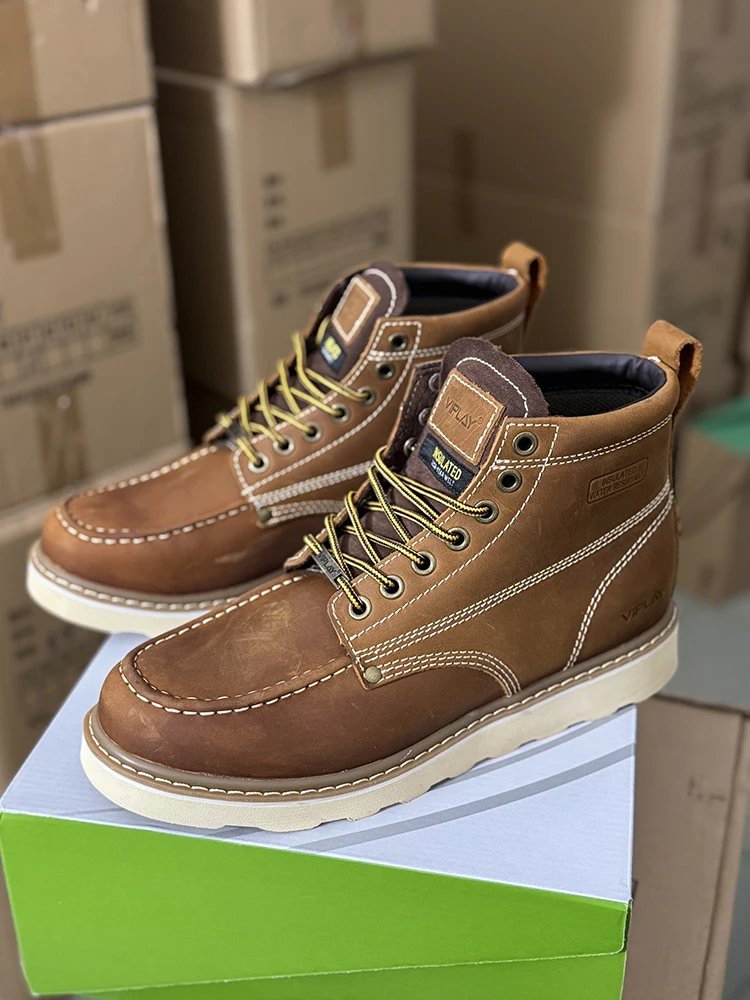 

Коричневые мужские ботинки из натуральной коровьей кожи, уличные рабочие ботинки, обувь для охраны труда, теплая мужская обувь большого размера на плоской подошве, большая